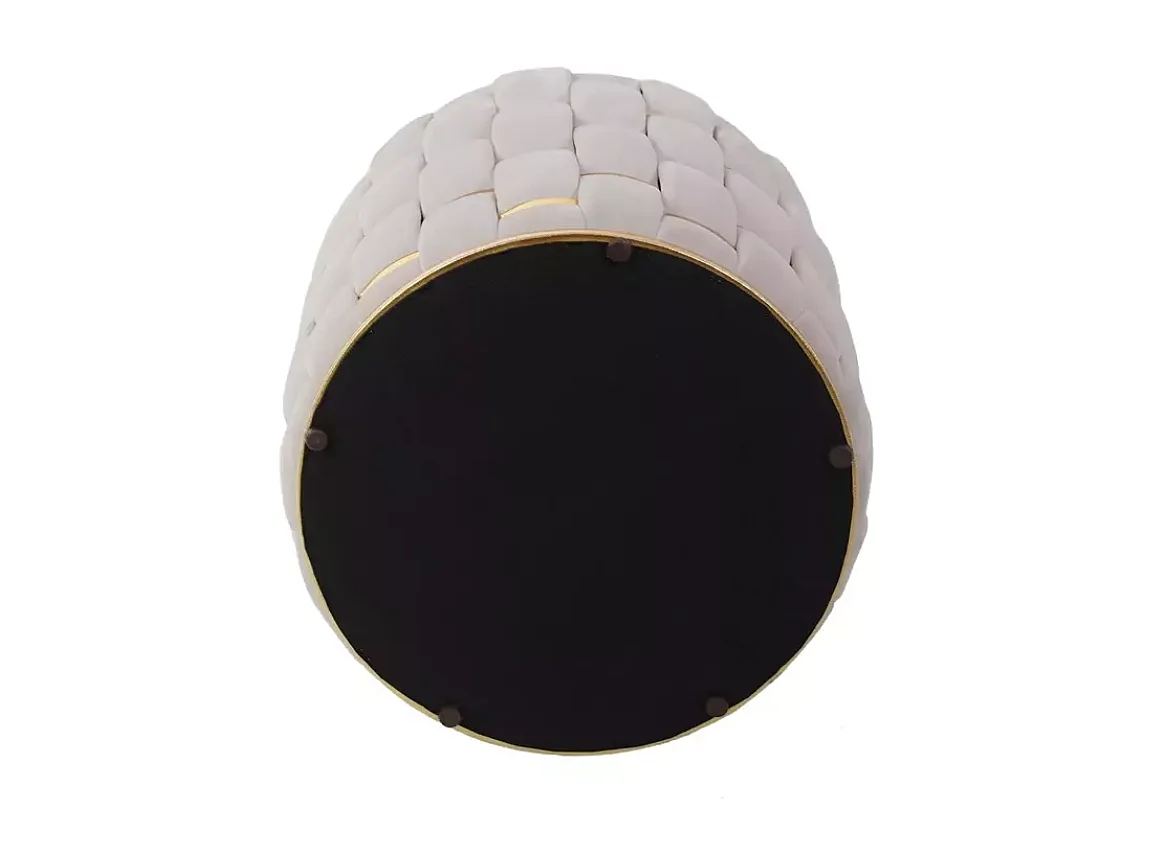 Pouf en velours tressé beige clair avec rangements et finitions dorées TANIAT