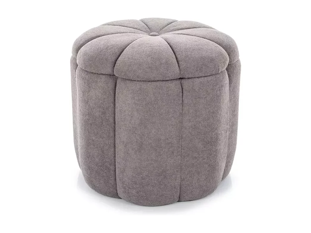 Pouf en tissu gris avec couvercle en forme de fleur et espace de rangement AUZAR
