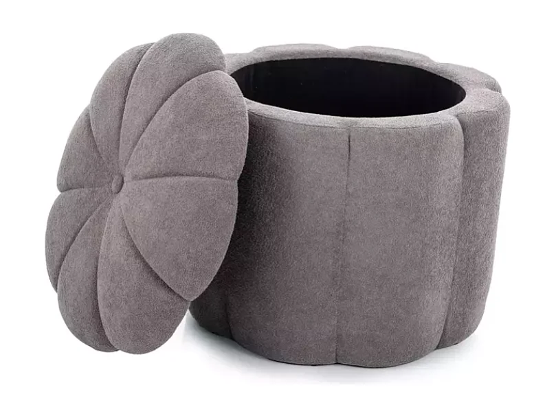 Pouf en tissu gris avec couvercle en forme de fleur et espace de rangement AUZAR