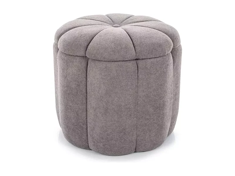 Pouf en tissu gris avec couvercle en forme de fleur et espace de rangement AUZAR