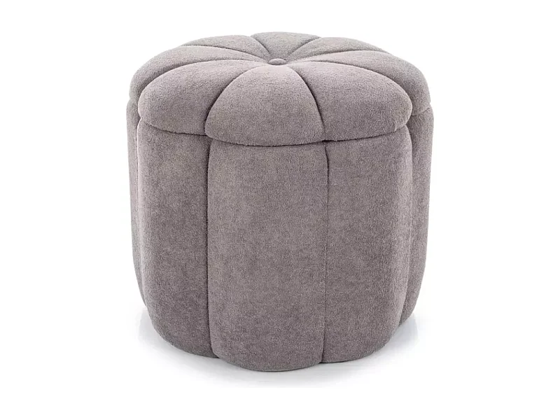 Pouf en tissu gris avec couvercle en forme de fleur et espace de rangement AUZAR