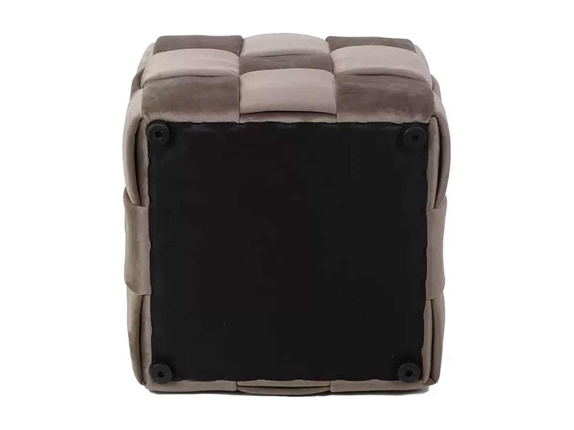 Pouf en velours beige au style tressé, forme carrée compacte ZENIA