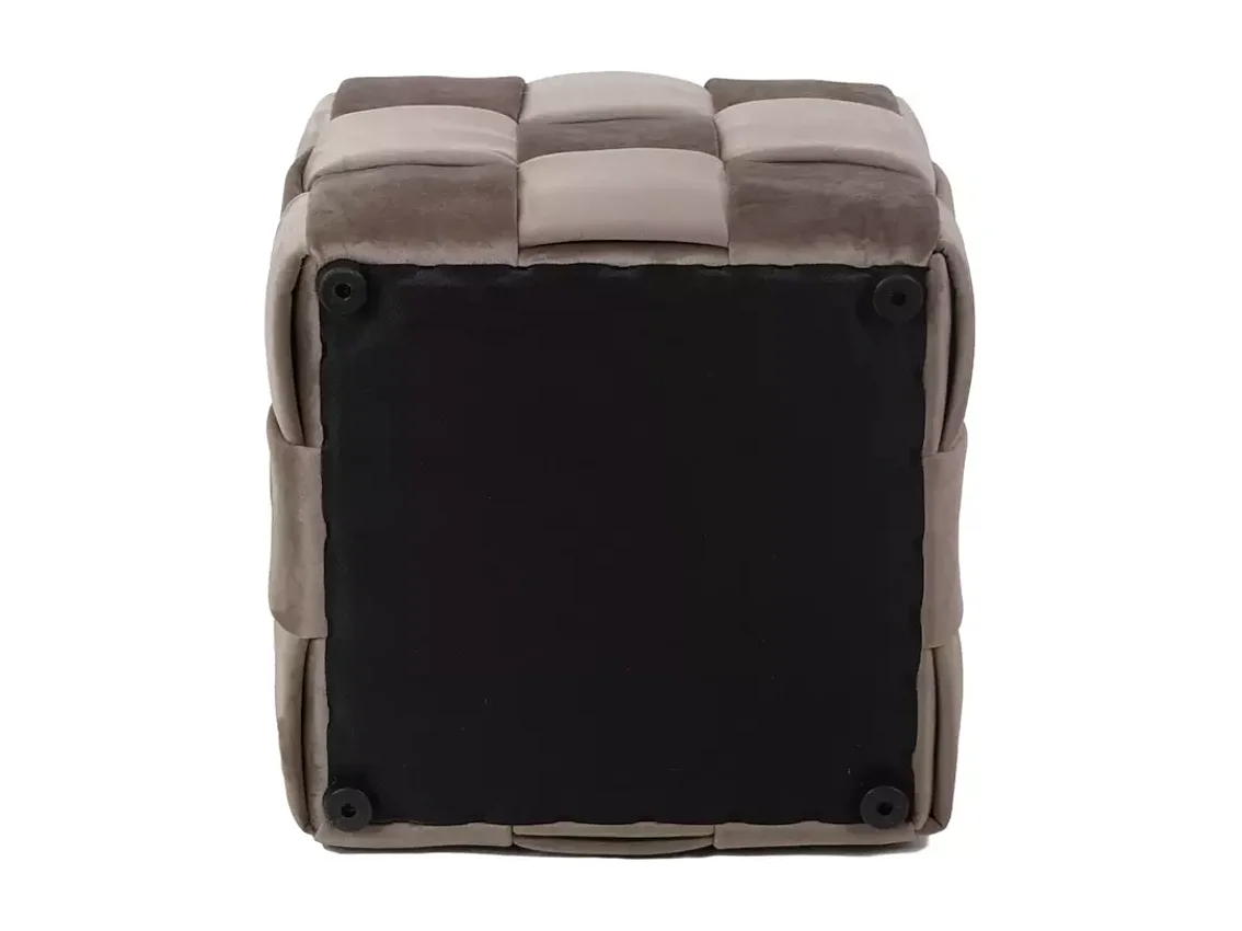 Pouf en velours beige au style tressé, forme carrée compacte ZENIA
