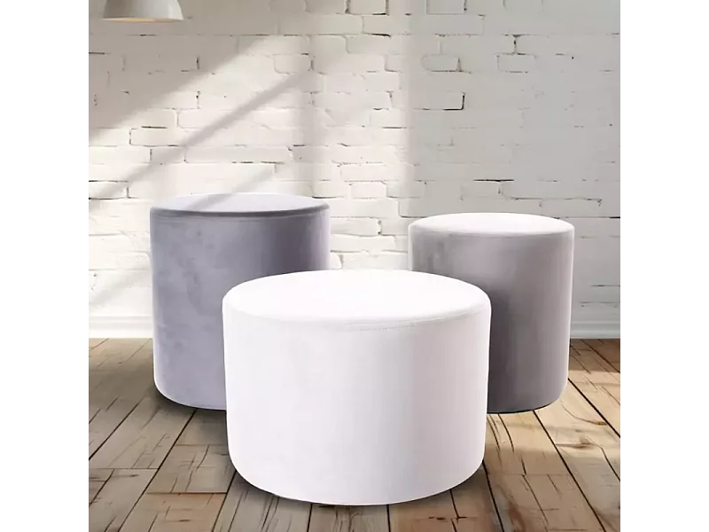 Pouf en velours rond gris clair DELI 38 x 42 cm