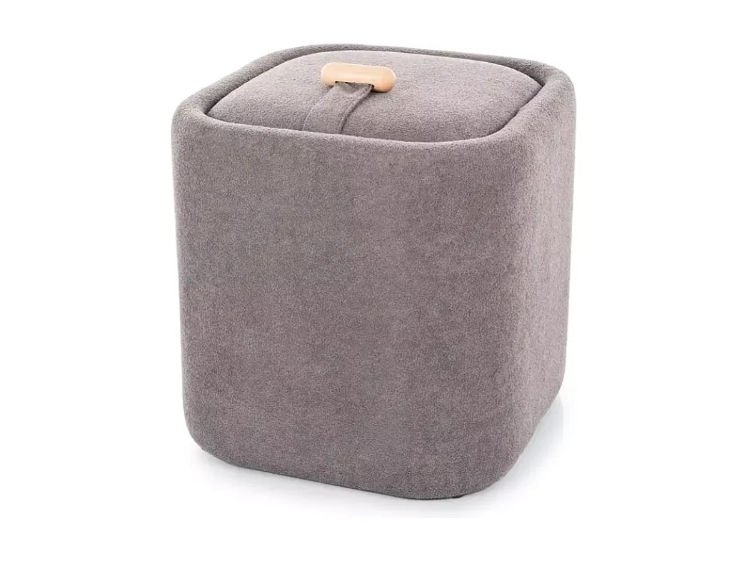 Pouf en tissu gris avec assise moelleuse et compartiment de rangement NEBULAZ