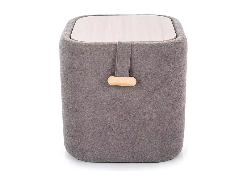 Pouf en tissu gris avec assise moelleuse et compartiment de rangement NEBULAZ