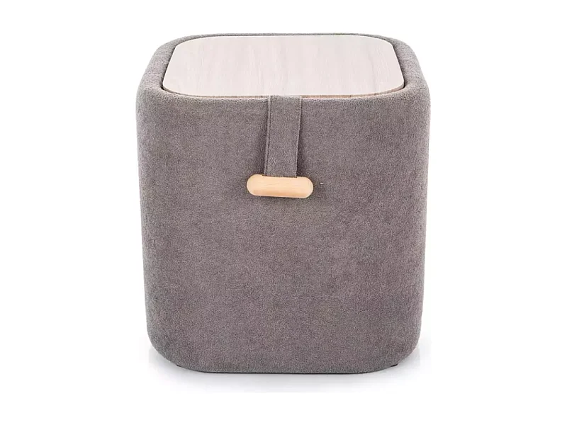 Pouf en tissu gris avec assise moelleuse et compartiment de rangement NEBULAZ