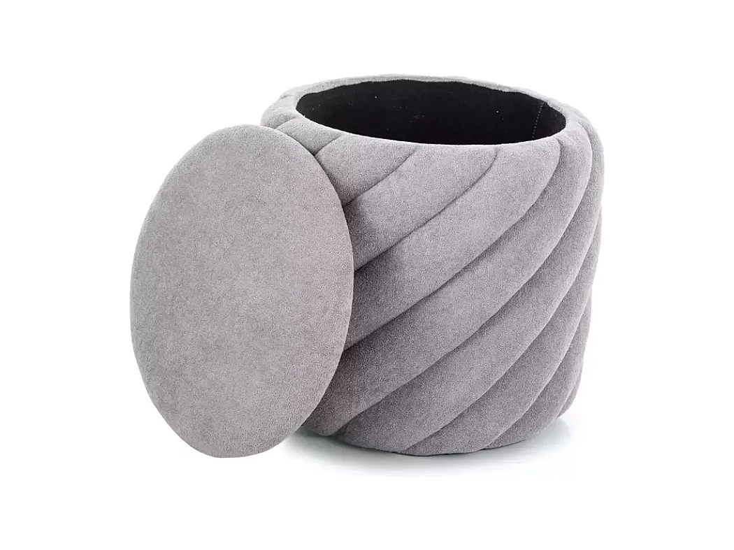 Pouf en tissu gris clair avec rangement intégré et structure arrondie SPHERAZ