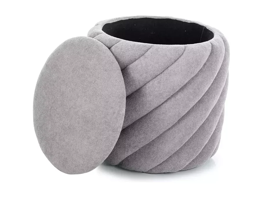 Pouf en tissu gris clair avec rangement intégré et structure arrondie SPHERAZ