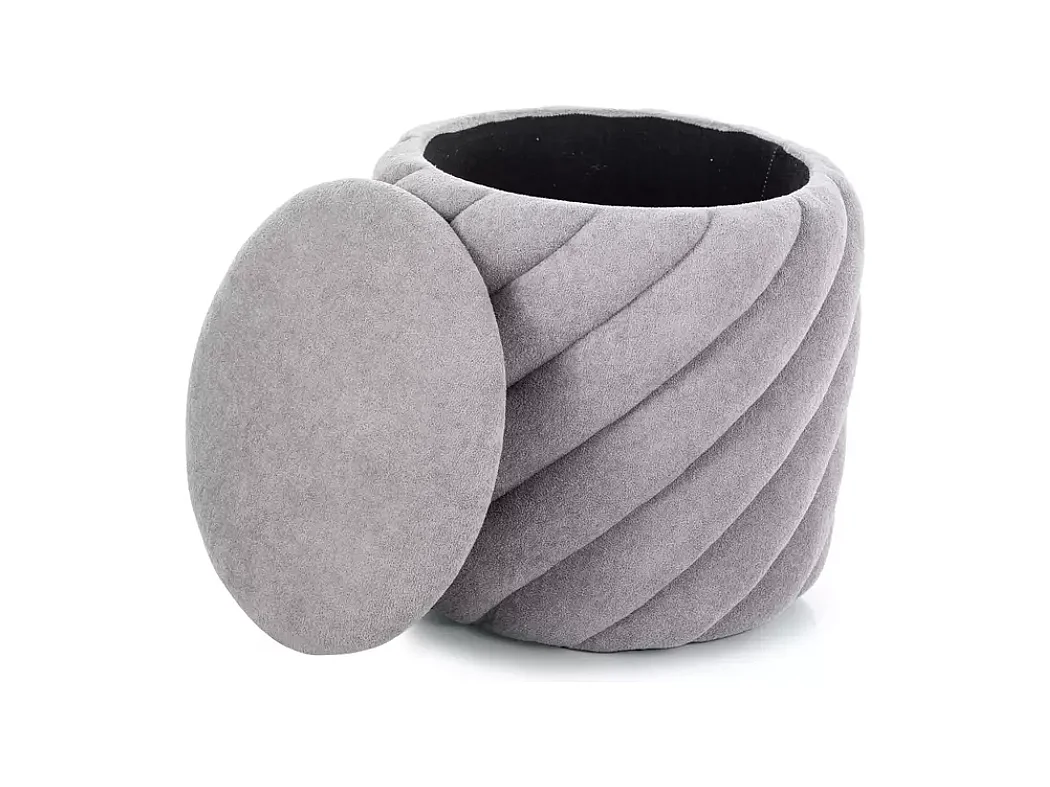 Pouf en tissu gris clair avec rangement intégré et structure arrondie SPHERAZ