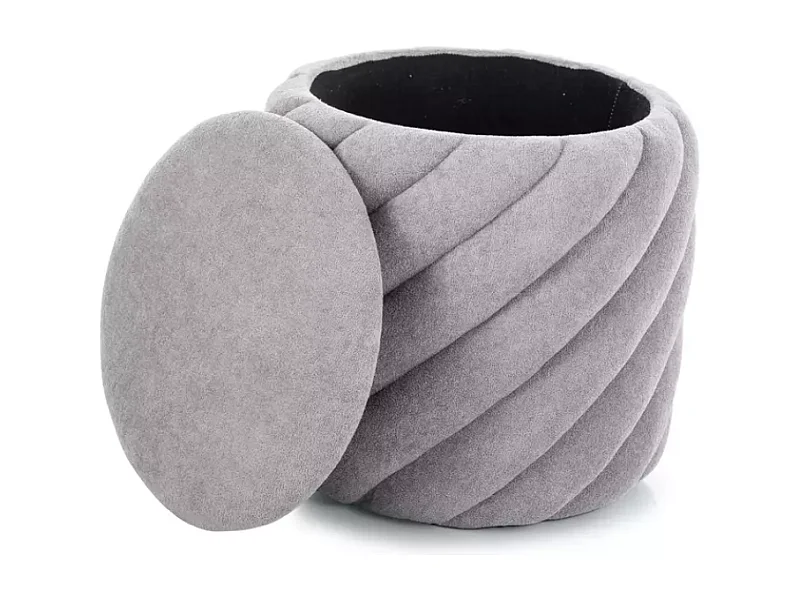 Pouf en tissu gris clair avec rangement intégré et structure arrondie SPHERAZ