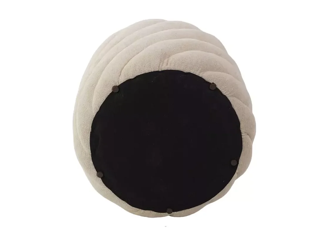 Pouf en tissu beige avec rangement caché et structure ronde sculptée SPHERAZ