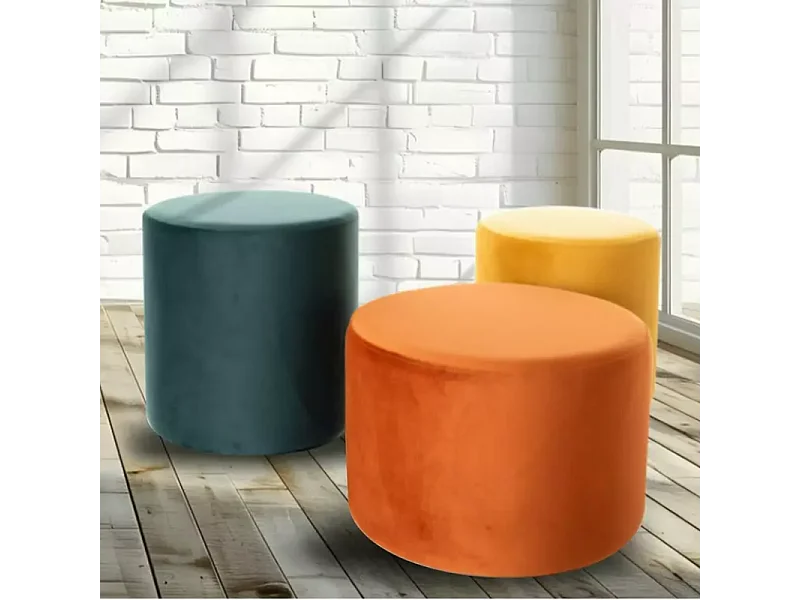 Pouf en velours rond curry DELI 43 x 32 cm