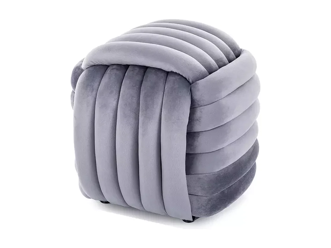 Pouf carré en velours gris matelassé, compact et moelleux COULIZ