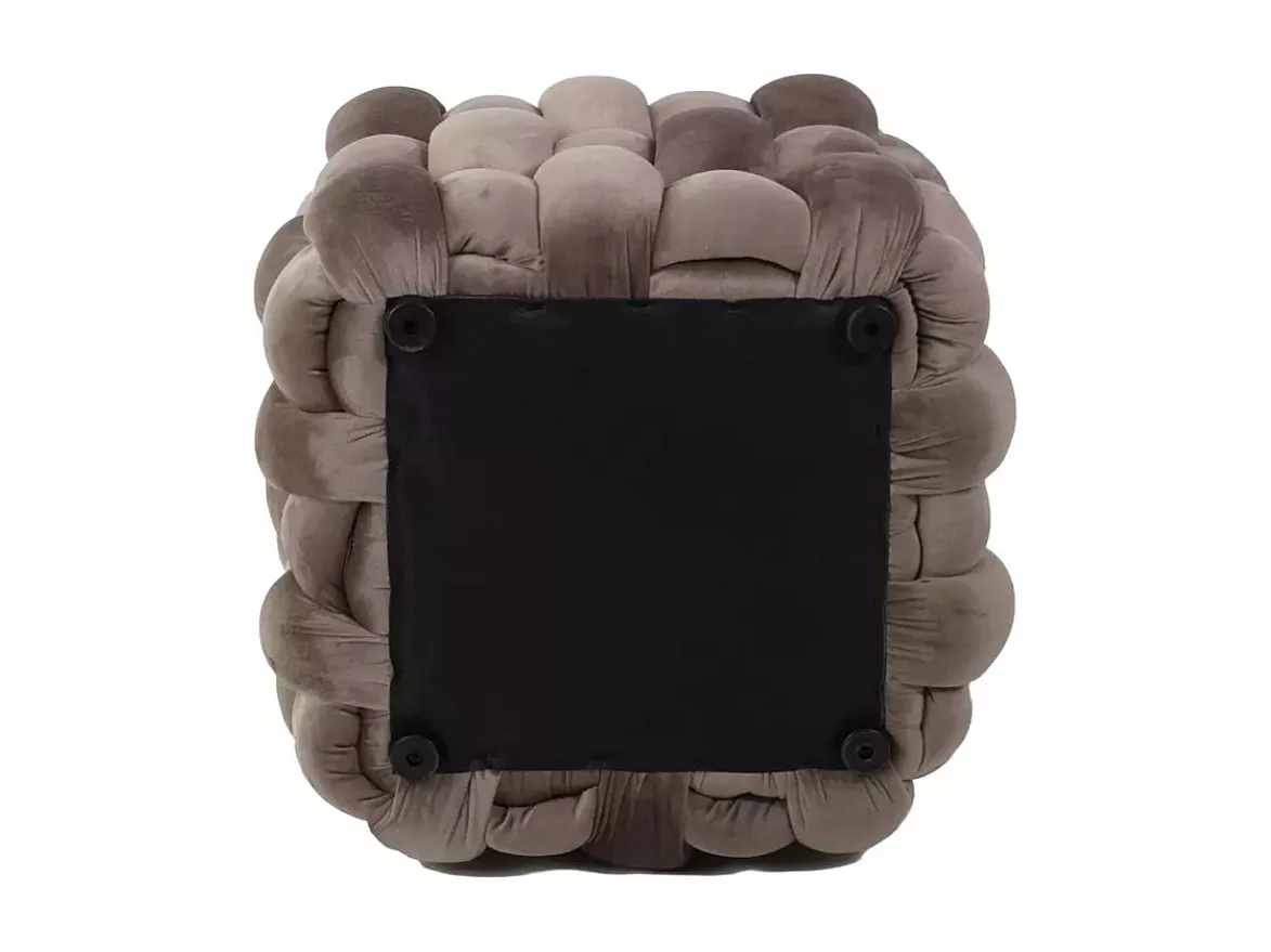 Pouf en velours beige foncé au tressage épais et forme carrée décorative ECLIPSER