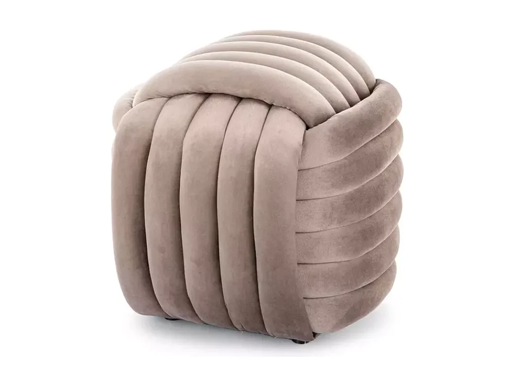 Pouf carré en velours beige foncé effet matelassé, assise moelleuse COULIZ