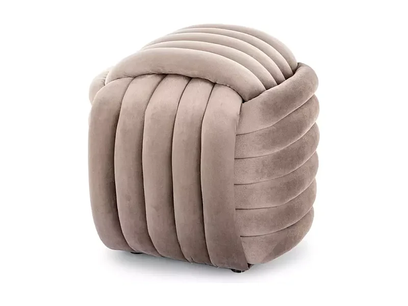 Pouf carré en velours beige foncé effet matelassé, assise moelleuse COULIZ
