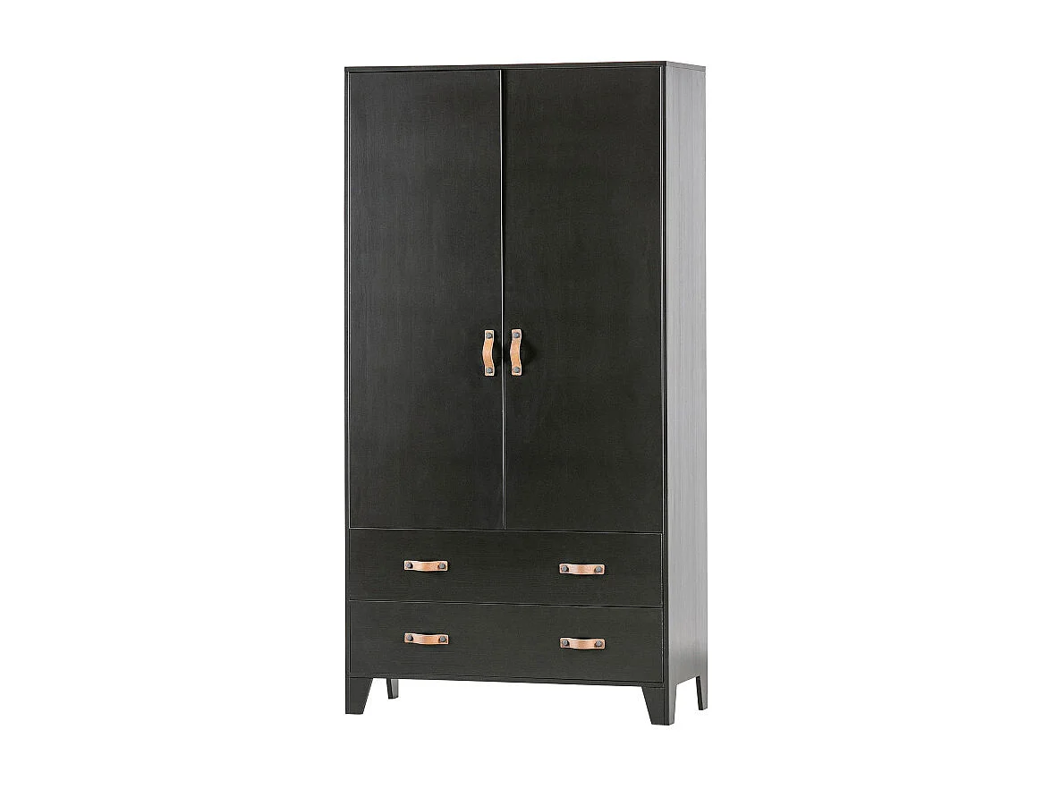 Armoire 2 placards et 2 tiroirs en pin passif noir HERMIONE