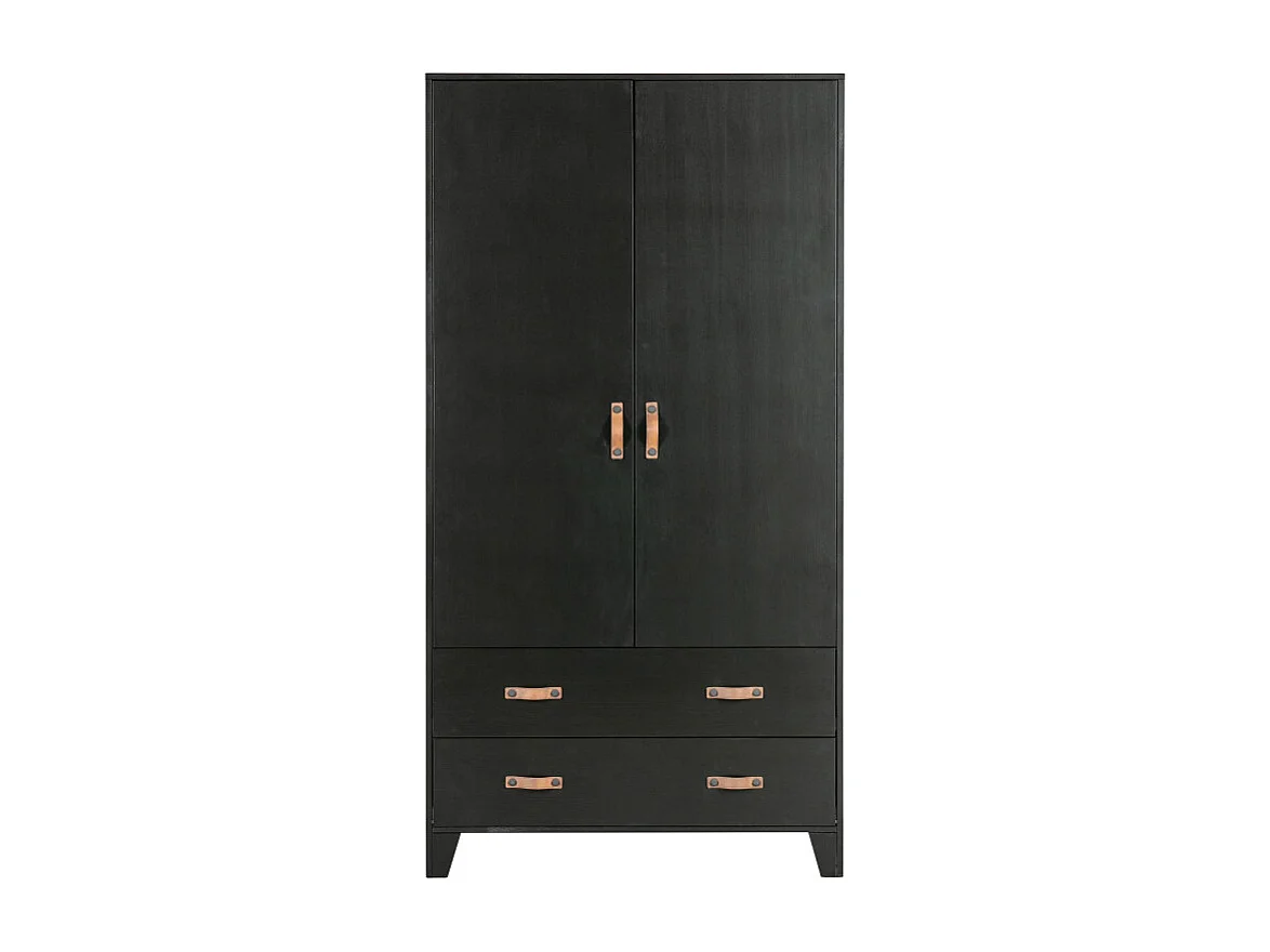 Armoire 2 placards et 2 tiroirs en pin passif noir HERMIONE