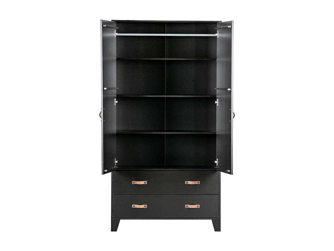 Armoire 2 placards et 2 tiroirs en pin passif noir HERMIONE