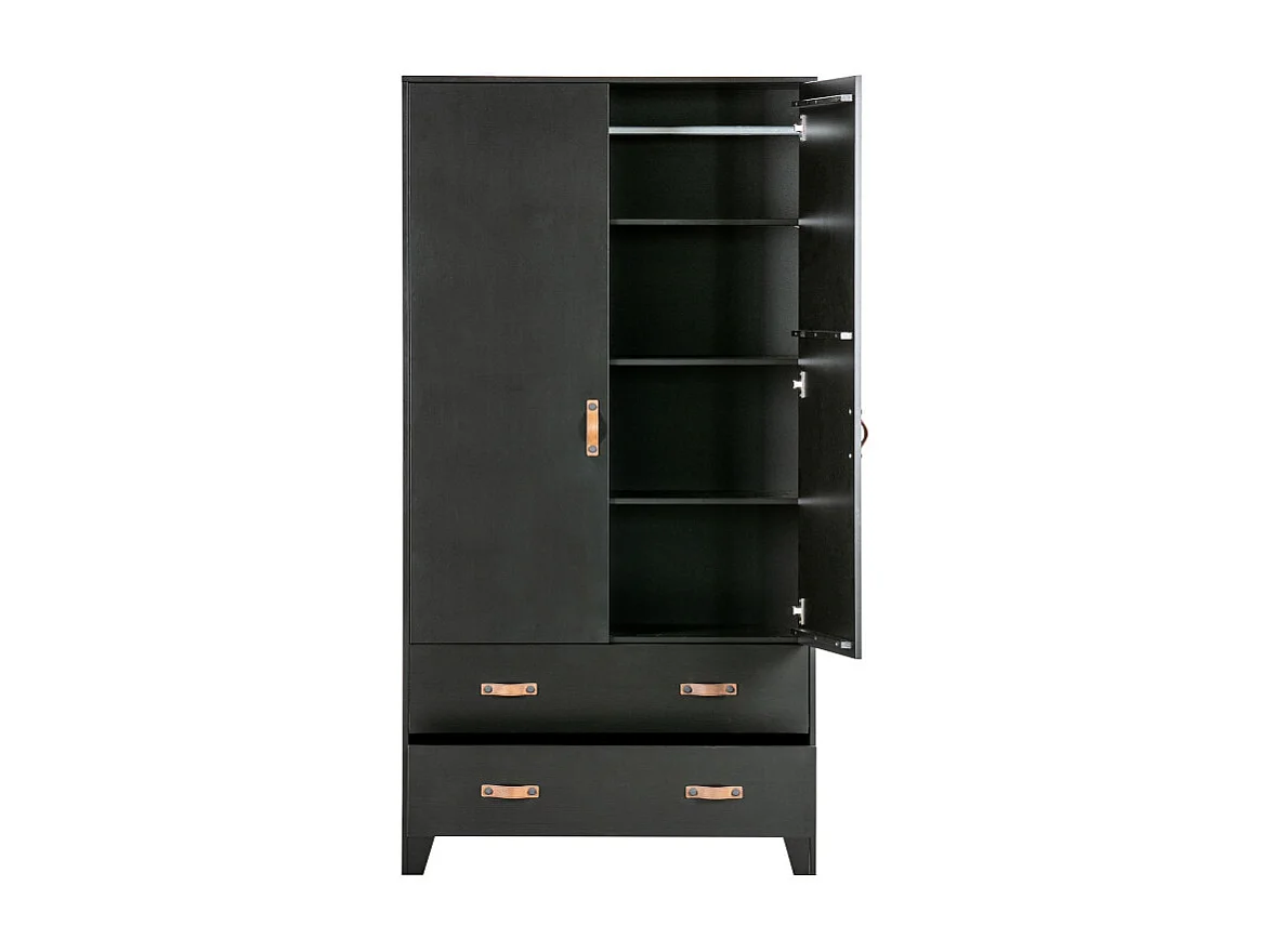 Armoire 2 placards et 2 tiroirs en pin passif noir HERMIONE