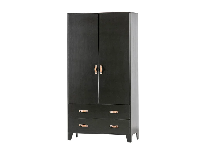 Armoire 2 placards et 2 tiroirs en pin passif noir HERMIONE