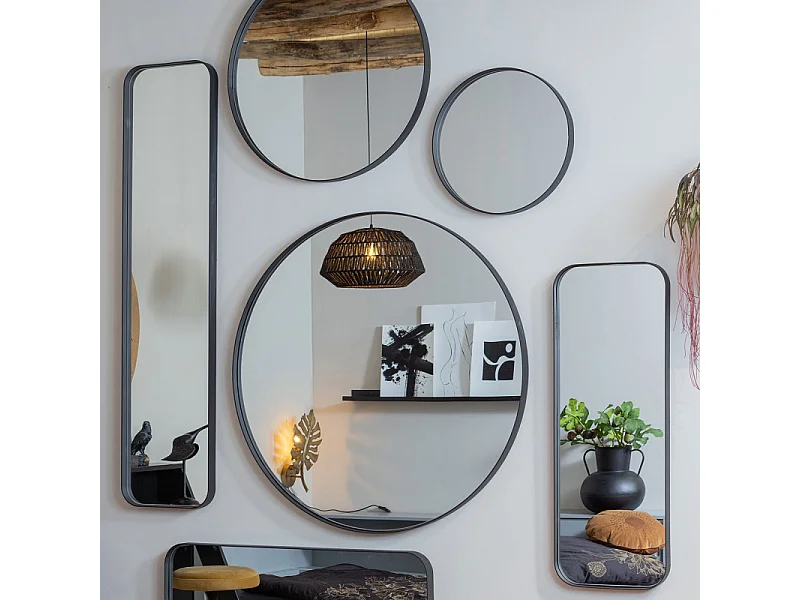 Miroir rond 50cm contour métal noir LIVOIRE