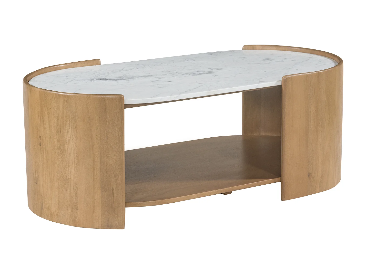 Table basse avec 1 niche en bois de manguier et marbre - Naturel et blanc - ISLARA