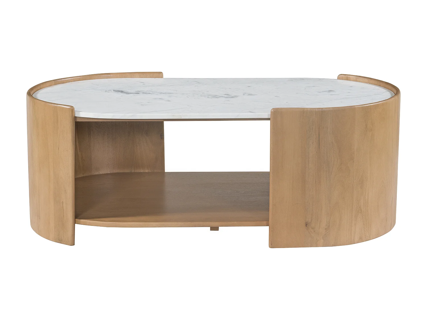 Table basse avec 1 niche en bois de manguier et marbre - Naturel et blanc - ISLARA