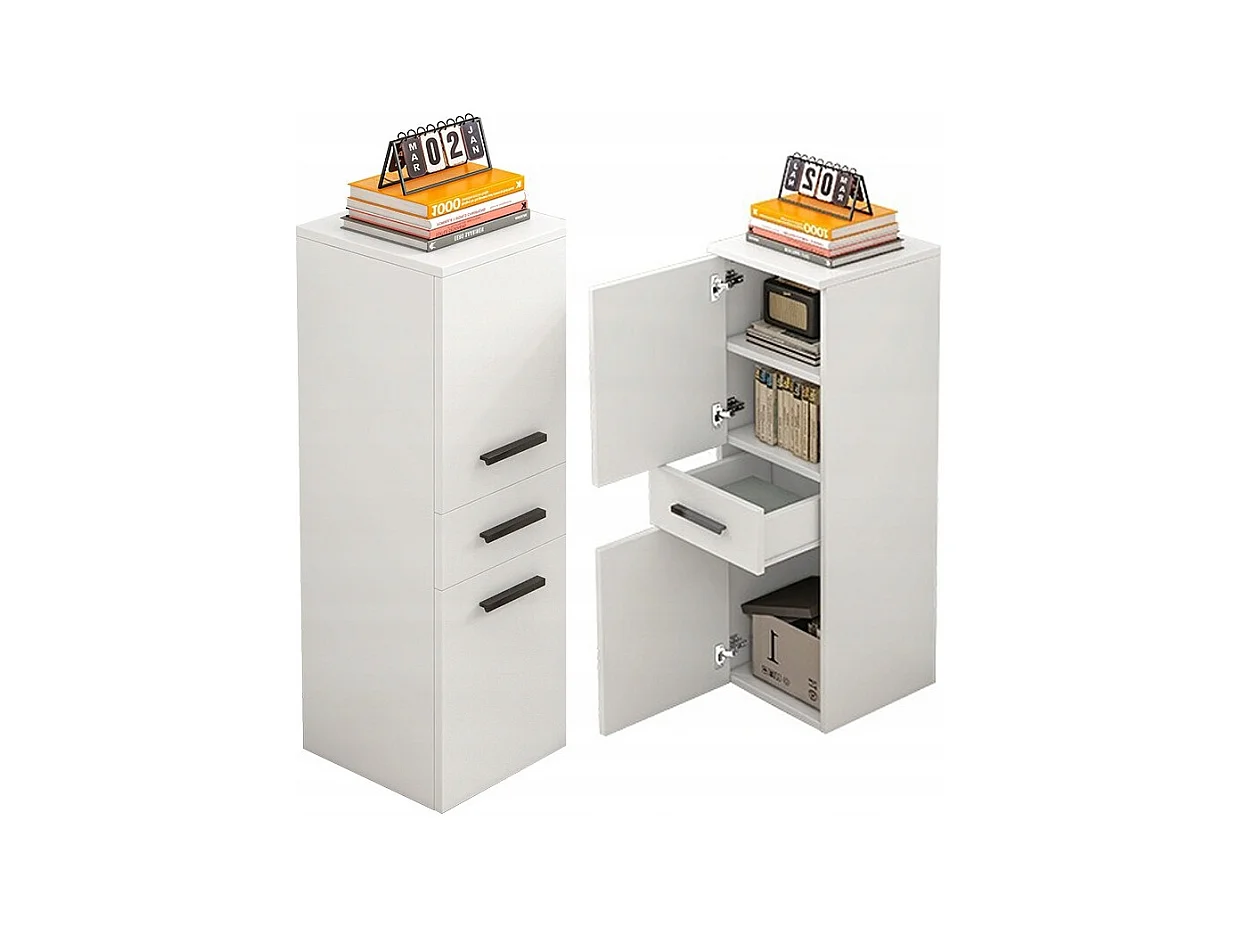 ÉTAGÈRE DE BUREAU AVEC TIROIR 2 ÉTAGÈRES ARMOIRE BLANCHE LIVRES CLASSEURS LOFT 85 CM