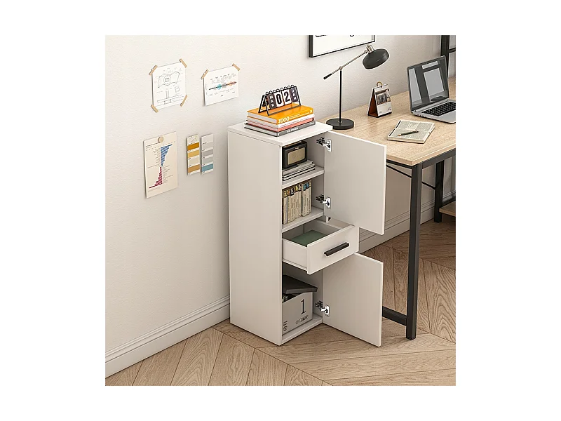 ÉTAGÈRE DE BUREAU AVEC TIROIR 2 ÉTAGÈRES ARMOIRE BLANCHE LIVRES CLASSEURS LOFT 85 CM