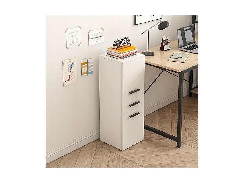 ÉTAGÈRE DE BUREAU AVEC TIROIR 2 ÉTAGÈRES ARMOIRE BLANCHE LIVRES CLASSEURS LOFT 85 CM