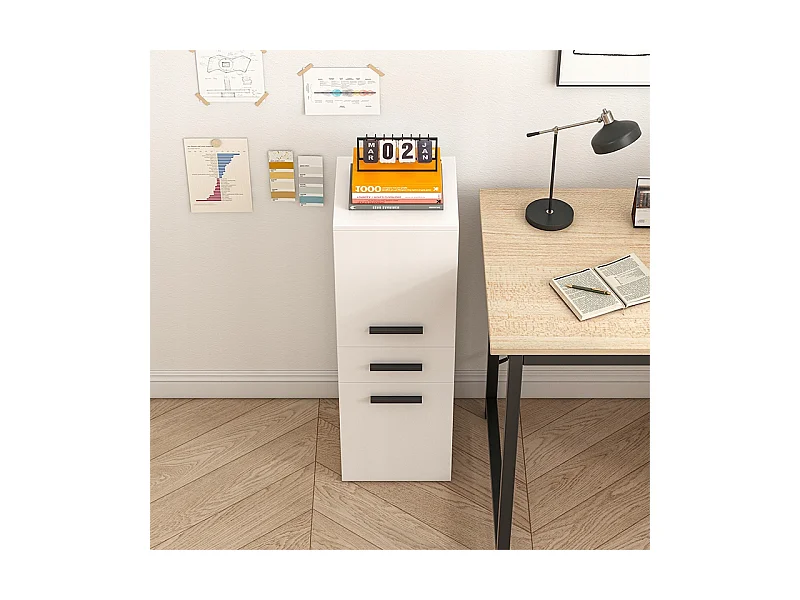 ÉTAGÈRE DE BUREAU AVEC TIROIR 2 ÉTAGÈRES ARMOIRE BLANCHE LIVRES CLASSEURS LOFT 85 CM