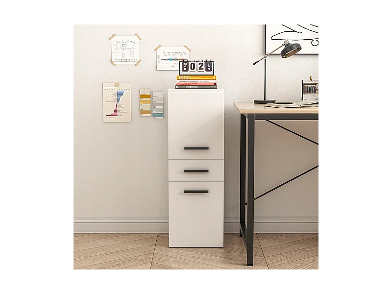 ÉTAGÈRE DE BUREAU AVEC TIROIR 2 ÉTAGÈRES ARMOIRE BLANCHE LIVRES CLASSEURS LOFT 85 CM