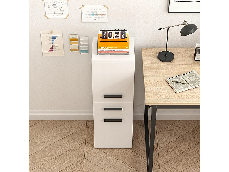 ÉTAGÈRE DE BUREAU AVEC TIROIR 2 ÉTAGÈRES ARMOIRE BLANCHE LIVRES CLASSEURS LOFT 85 CM