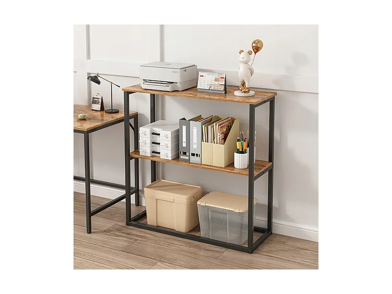 ÉTAGÈRE INDUSTRIELLE DE BUREAU LOFT EN BOIS 2 ÉTAGÈRES CONSOLE BRONZE RUSTIQUE