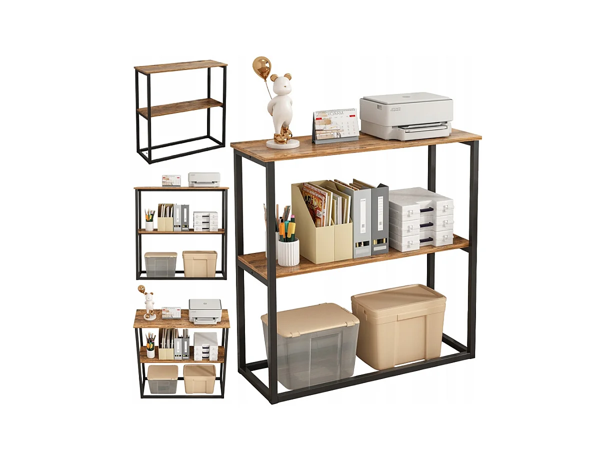 ÉTAGÈRE INDUSTRIELLE DE BUREAU LOFT EN BOIS 2 ÉTAGÈRES CONSOLE BRONZE RUSTIQUE