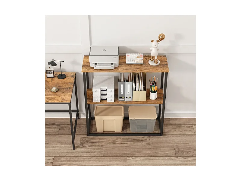 ÉTAGÈRE INDUSTRIELLE DE BUREAU LOFT EN BOIS 2 ÉTAGÈRES CONSOLE BRONZE RUSTIQUE
