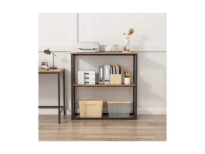 ÉTAGÈRE INDUSTRIELLE DE BUREAU LOFT EN BOIS 2 ÉTAGÈRES CONSOLE BRONZE RUSTIQUE