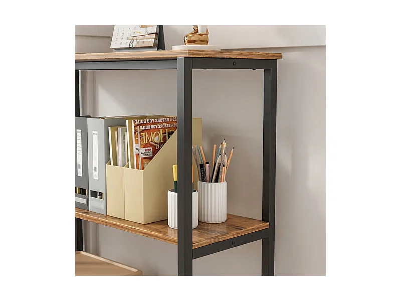 ÉTAGÈRE INDUSTRIELLE DE BUREAU LOFT EN BOIS 2 ÉTAGÈRES CONSOLE BRONZE RUSTIQUE