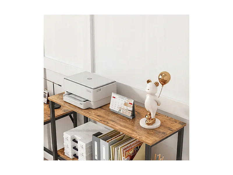 ÉTAGÈRE INDUSTRIELLE DE BUREAU LOFT EN BOIS 2 ÉTAGÈRES CONSOLE BRONZE RUSTIQUE