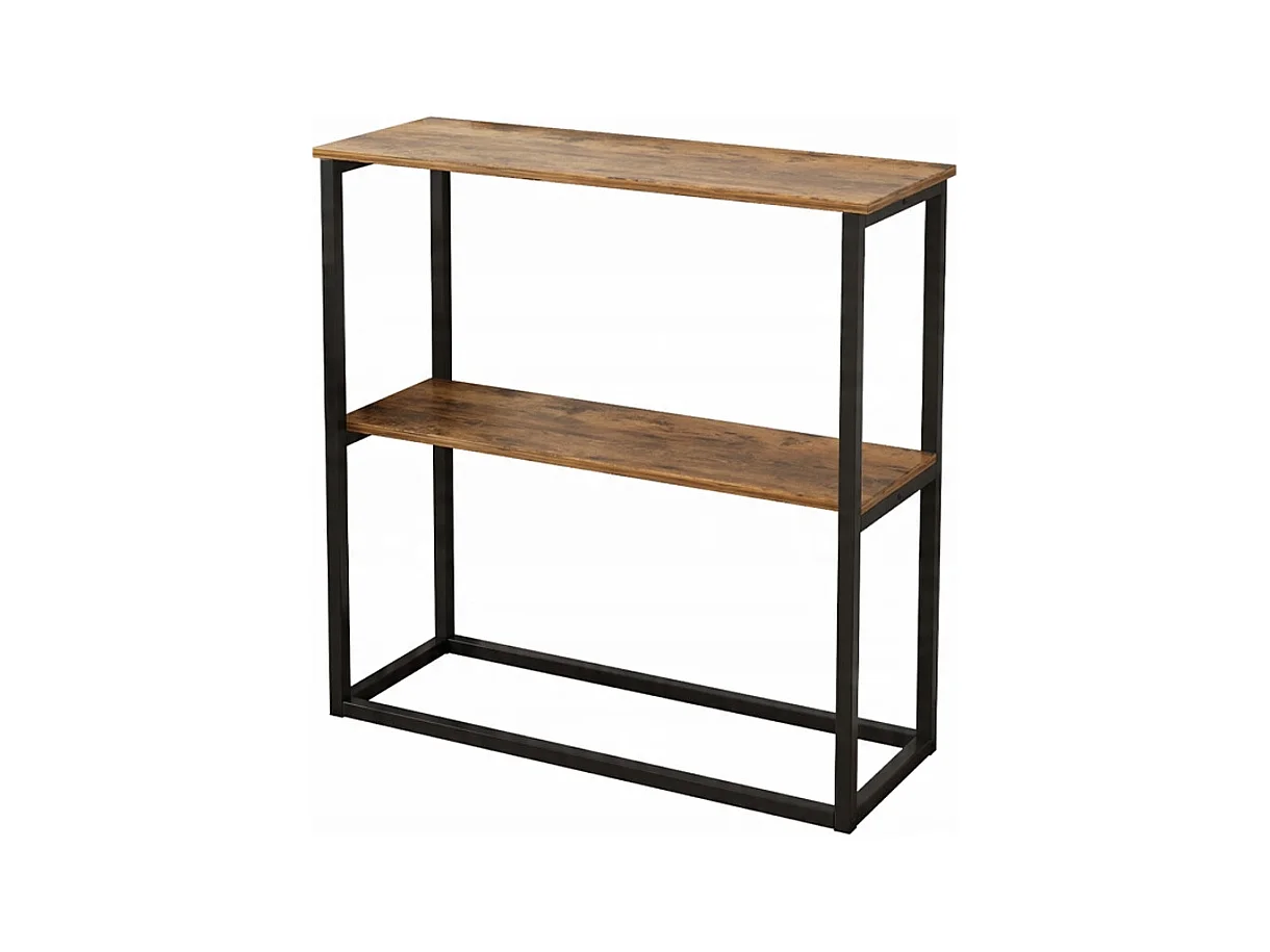 ÉTAGÈRE INDUSTRIELLE DE BUREAU LOFT EN BOIS 2 ÉTAGÈRES CONSOLE BRONZE RUSTIQUE