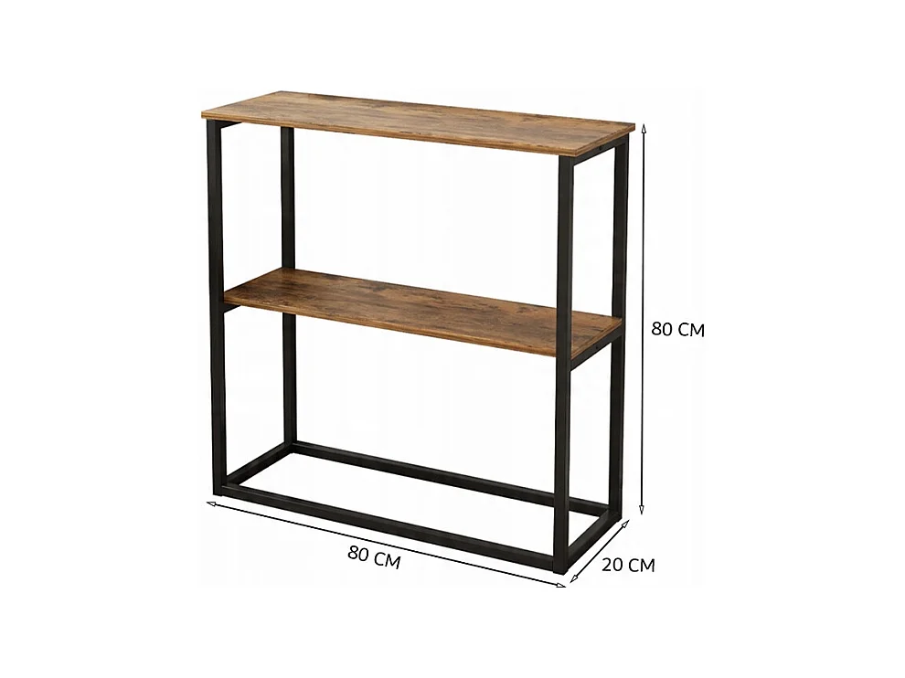 ÉTAGÈRE INDUSTRIELLE DE BUREAU LOFT EN BOIS 2 ÉTAGÈRES CONSOLE BRONZE RUSTIQUE