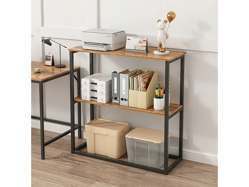 Industrielles büroregal loft aus holz 2 regalböden konsole rustikales braun