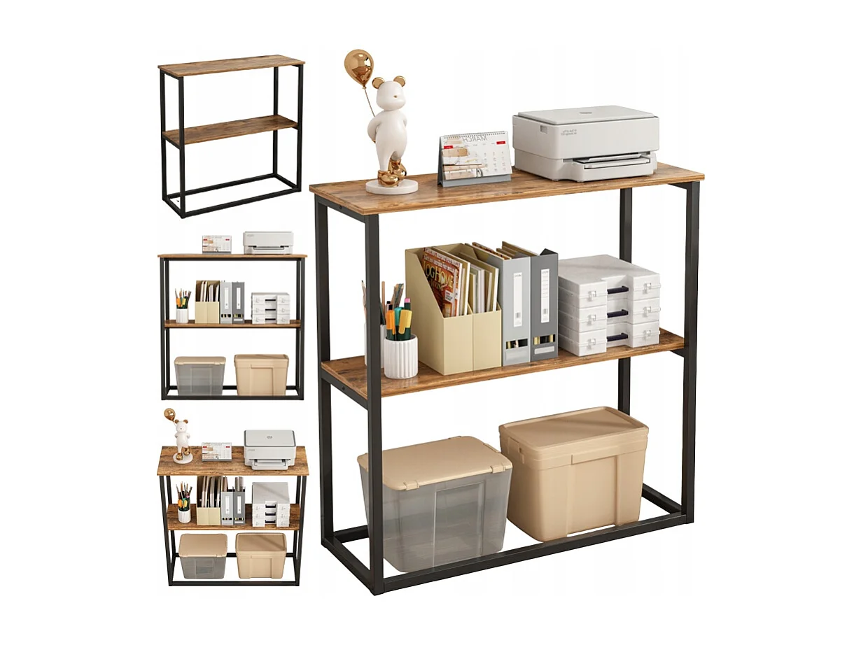 Industrielles büroregal loft aus holz 2 regalböden konsole rustikales braun