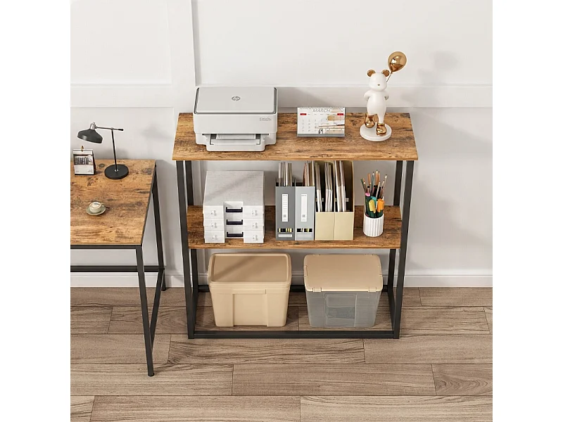 Industrielles büroregal loft aus holz 2 regalböden konsole rustikales braun