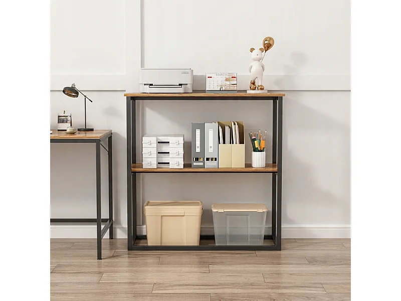 Industrielles büroregal loft aus holz 2 regalböden konsole rustikales braun