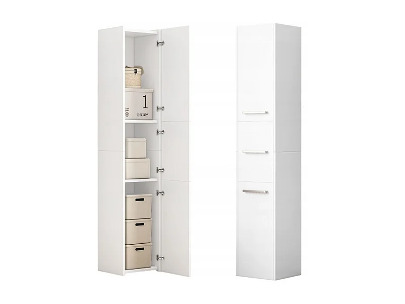 ÉTAGÈRE COLONNE BLANCHE MODERNE HAUTE 3 PORTES 170 cm ARMOIRE VERROUILLABLE