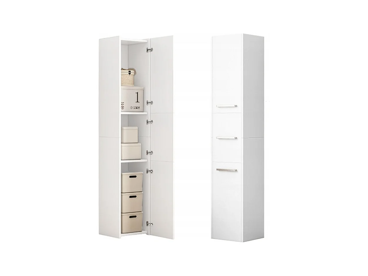 ÉTAGÈRE COLONNE BLANCHE MODERNE HAUTE 3 PORTES 170 cm ARMOIRE VERROUILLABLE
