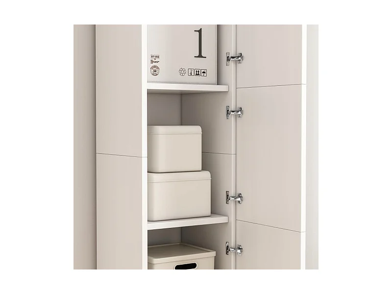 ÉTAGÈRE COLONNE BLANCHE MODERNE HAUTE 3 PORTES 170 cm ARMOIRE VERROUILLABLE